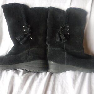 Lauren Ralph Lauren Tadina Black Suede Leather Shearling Boot Size Women's 9 B